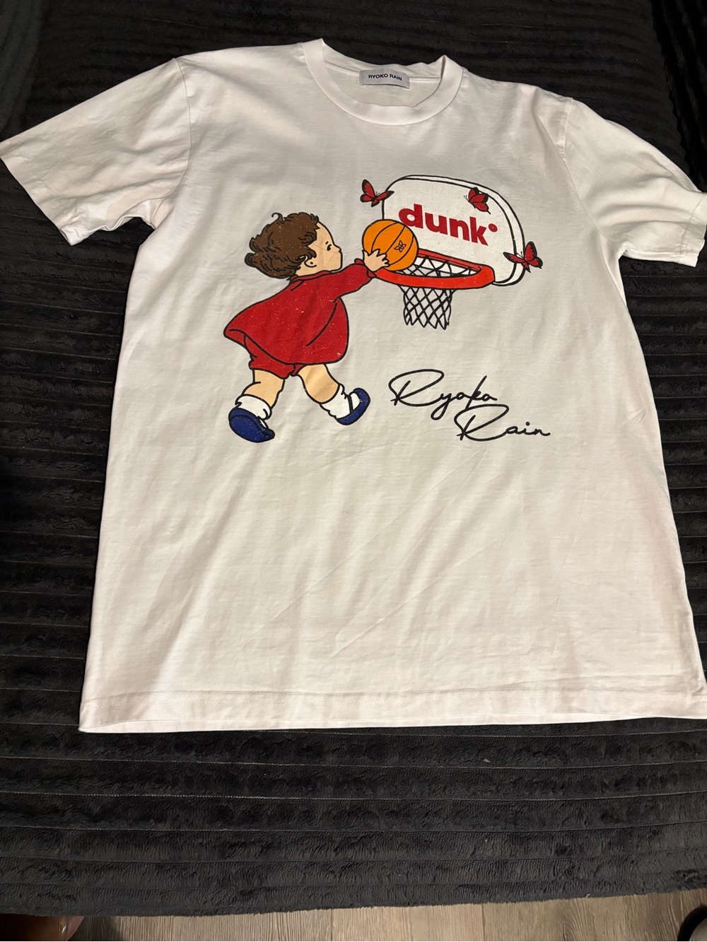 Ryoko Rain White Graphic Tee with Red and Blue Illustration